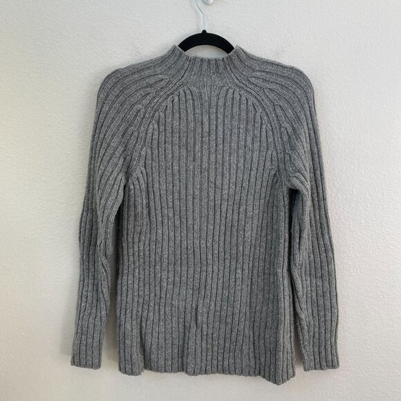 LL Bean Womens Medium Ribbed Knit Sweater Gray Wool Blend Top Mock Neck - Picture 8 of 9
